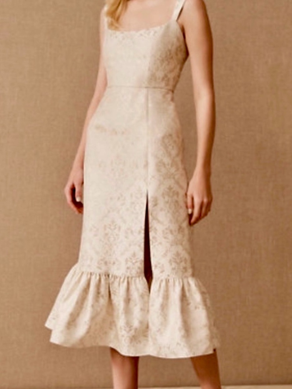 Anthropologie Sachin + Babi Chatham Midi Dress Ivory Gold Jacquard Mermaid Sz 8